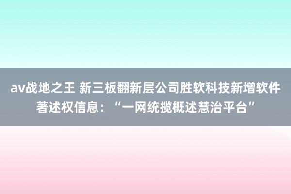 av战地之王 新三板翻新层公司胜软科技新增软件著述权信息：“一网统揽概述慧治平台”