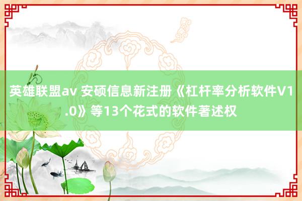 英雄联盟av 安硕信息新注册《杠杆率分析软件V1.0》等13个花式的软件著述权