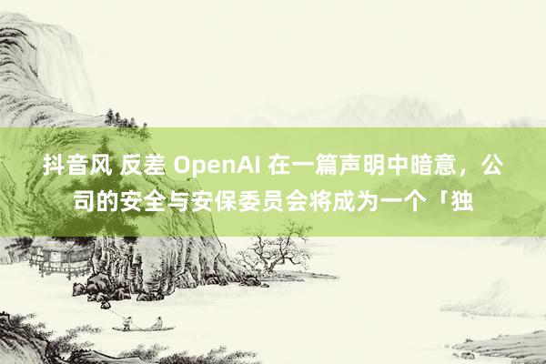 抖音风 反差 OpenAI 在一篇声明中暗意，公司的安全与安保委员会将成为一个「独