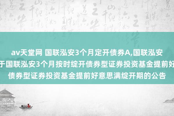 av天堂网 国联泓安3个月定开债券A，国联泓安3个月定开债券C: 对于国联泓安3个月按时绽开债券型证券投资基金提前好意思满绽开期的公告